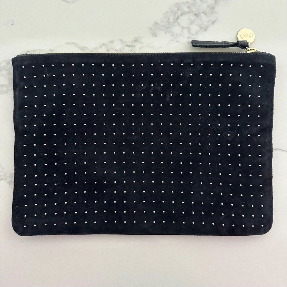 Clare V Studded Clutch Suede Pouch in Black with Gold - Picture 4 of 8